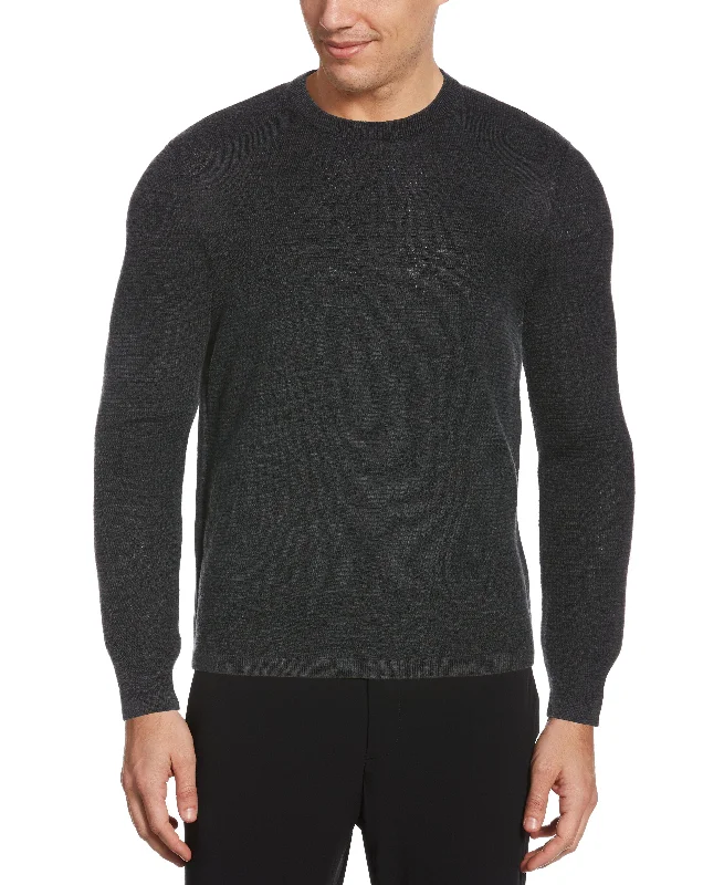 Men's pajama knit-Textured Merino Wool Blend Crew Neck Sweater