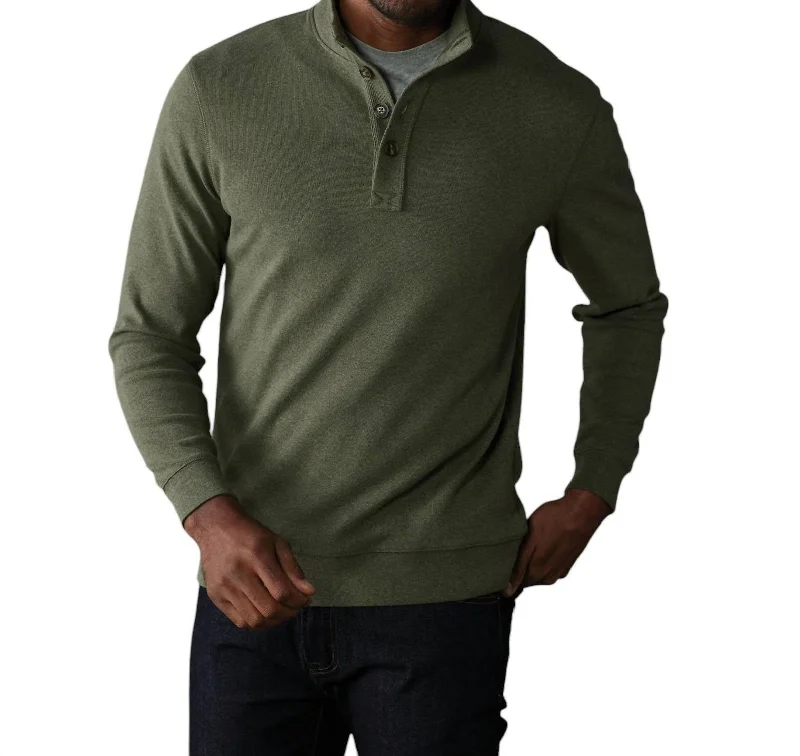 Men's sleep sweater-Puremeso Button Popover Sweater In Oakmoss