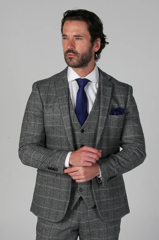 Men's organic jacket-Harris - Men's Grey Tweed Check Blazer