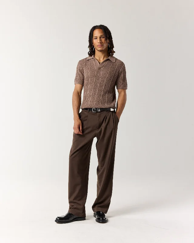 Men's performance travel polo shirt-Diamond Knit Polo - Walnut