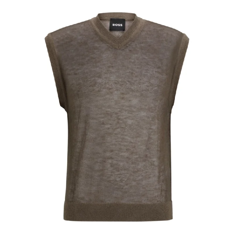 Men's training sweater-Regular-fit sleeveless sweater in a translucent knit