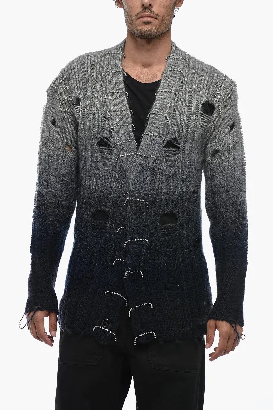 Men's running knit-Off-White Mohair Blend Degradè Cardigan with Beads Detail