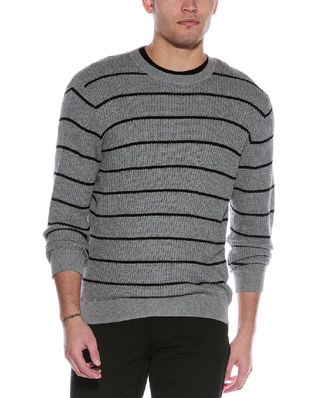 Men's cotton sweater-Douglas Anthony Textured Stripe Cashmere-Blend Crewneck Sweater