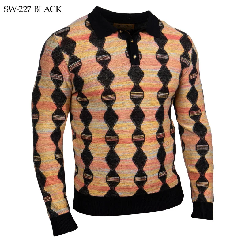 Men's organic cotton sweater-Prestige SW-227 Long Sleeve Polo Sweater - Black