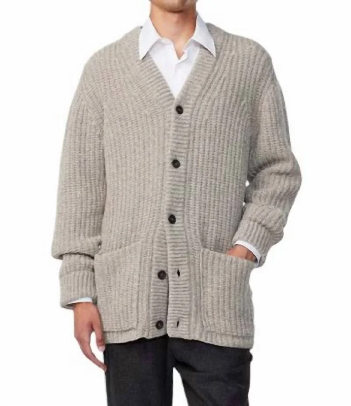 Men's loungewear knit-Men's Benzon Cardigan In Stone