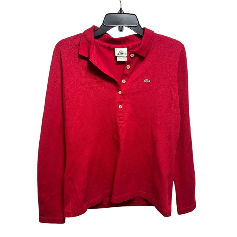 Men's ultra-comfortable travel polo shirt-Polo Top Long Sleeve By Lacoste In Red, Size: M