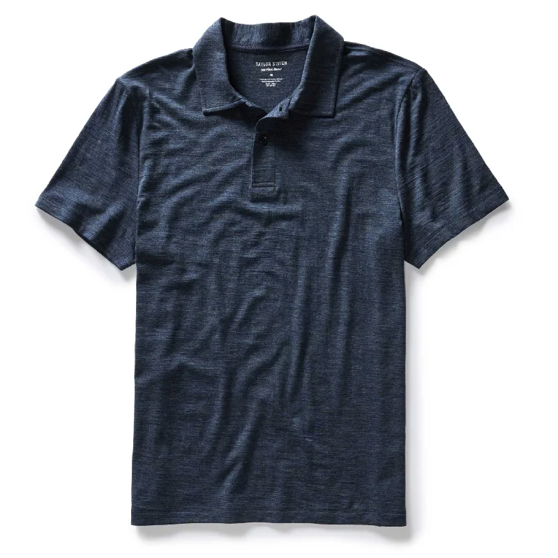 Men's ultra-comfortable travel polo shirt-The Merino Polo in Heather Navy