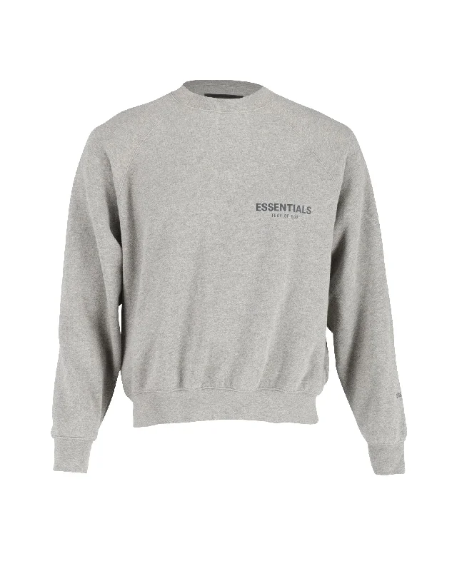 Men's quick-dry knitwear-Fear of God Essentials Logo Print Sweatshirt in Grey Cotton