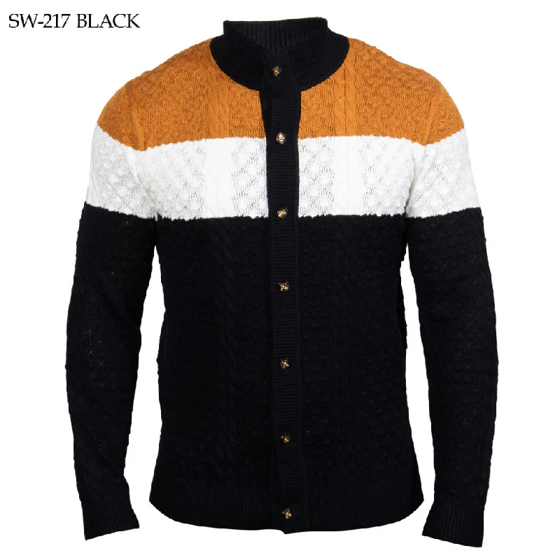 Men's travel sweater-Prestige SW-217 Long Sleeve Polo Sweater - Black