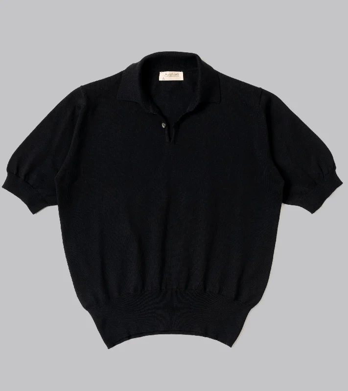 Men's sporty office polo shirt-Bryceland's Cotton Short Sleeve ‘Skipper’ Polo Black