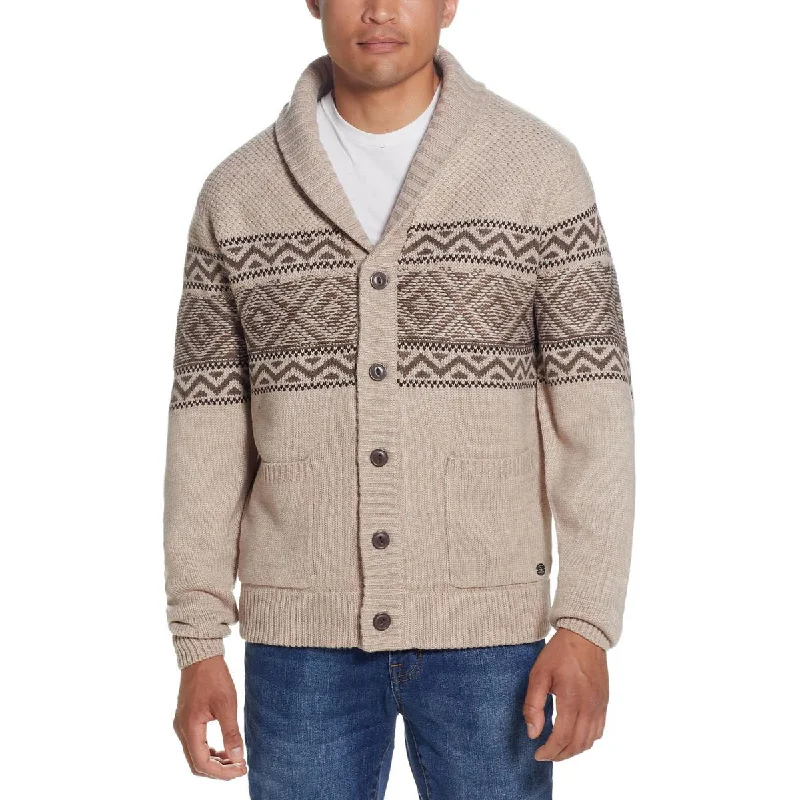 Men's golf sweater-Mens Faux Fur Lined Knit Cardigan Sweater