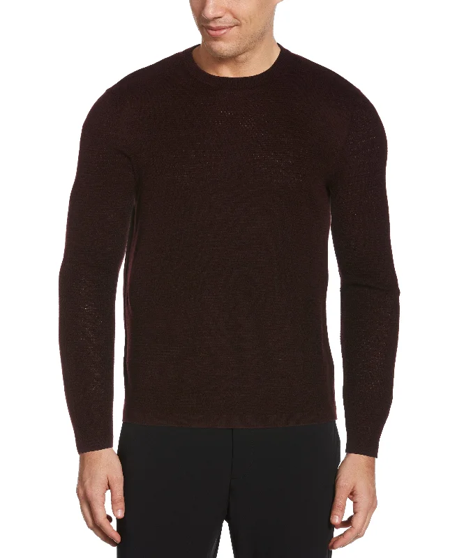 Men's professional knit-Textured Merino Wool Blend Crew Neck Sweater