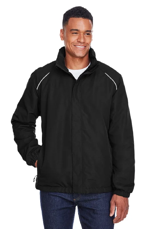 Men's eco-conscious jacket-Core 365 Mens Profile Water Resistant Full Zip Hooded Jacket - Black