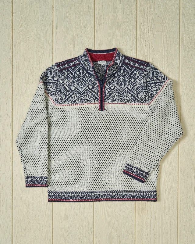 Men's organic cotton sweater-Oslo Fair Isle Sweater in Navy/Egret Lambswool