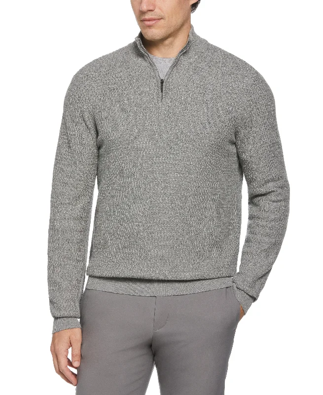 Men's smart casual knit-Ribbed Mock Neck Quarter Zip Sweater