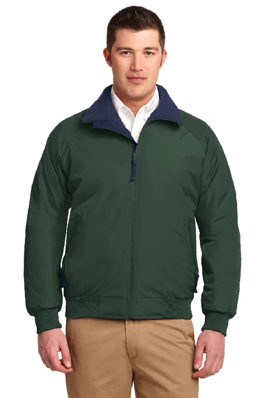 Men's pre-washed jacket-Port Authority Mens Challenger Wind & Water Resistant Full Zip Jacket - True Hunter Green/True Navy Blue