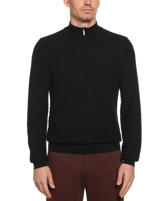 Men's uniform knit-Ribbed Mock Neck Quarter Zip Sweater