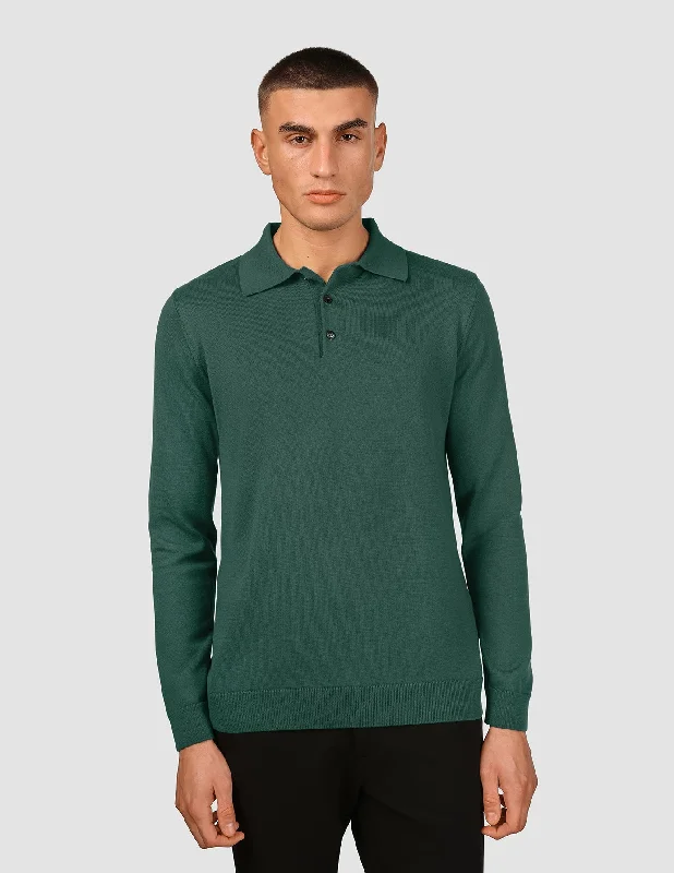 Men's performance travel wear polo shirt-Everyday Knit Long Sleeve Polo Shadow Green