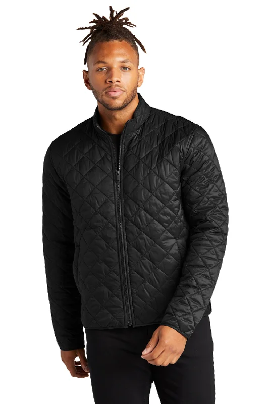 Men's lightweight jacket-Mercer+Mettle Mens Quilted Water Resistant Full Zip Jacket - Deep Black