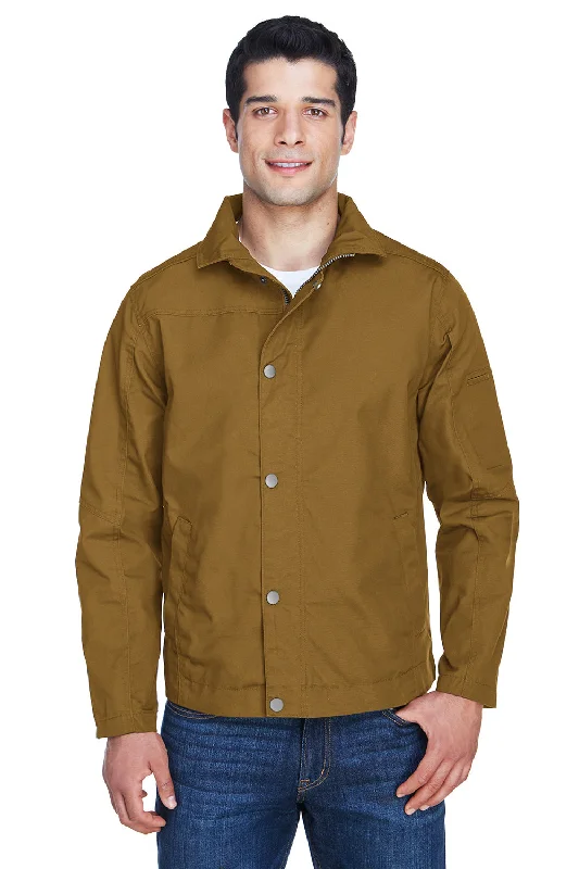 Men's tech-fabric jacket-Harriton Mens Auxiliary Water Resistant Canvas Full Zip Jacket - Duck Brown - Closeout