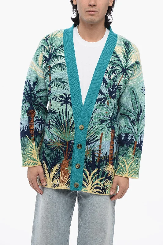 Men's heavyweight knit-Alanui Wool Cardigan Snactuary With Palm Embroidery M Standard Size