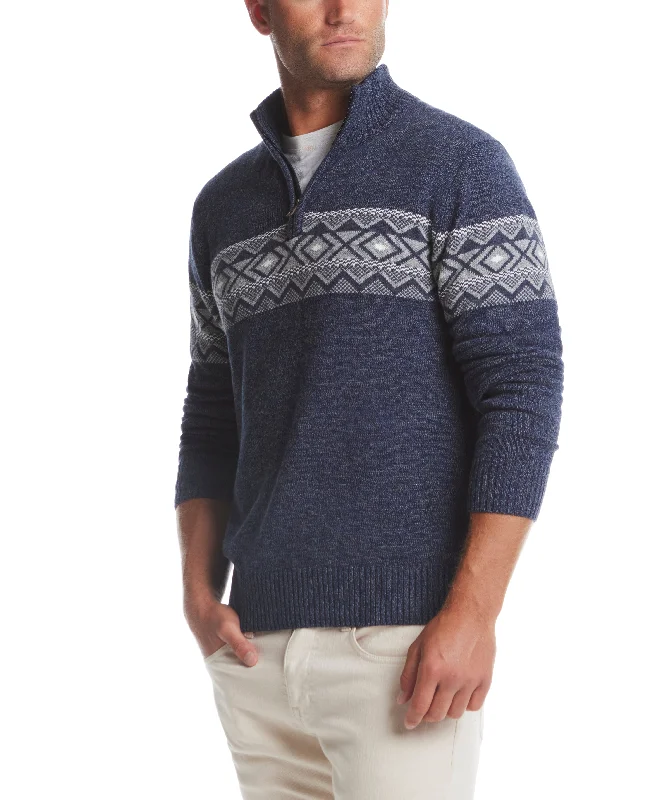 Men's sustainable sweater-Southwest Quarter Zip Sweater In Tricolor Blue