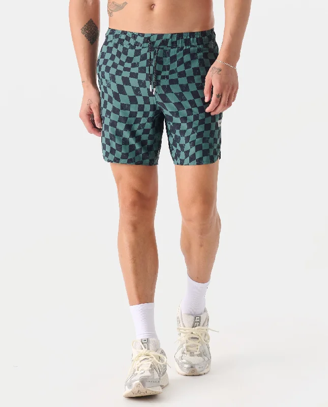 Men's modern athletic shorts-Luka Short Warped Checkers Deep Sage