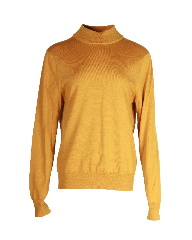 Men's stylish knit-Sandro Paris Funnel-Neck Sweater in Yellow Wool