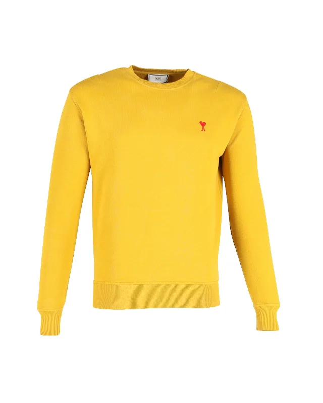 Men's wrinkle-resistant knitwear-Ami Paris AMI de Coeur Sweatshirt in Yellow Cotton