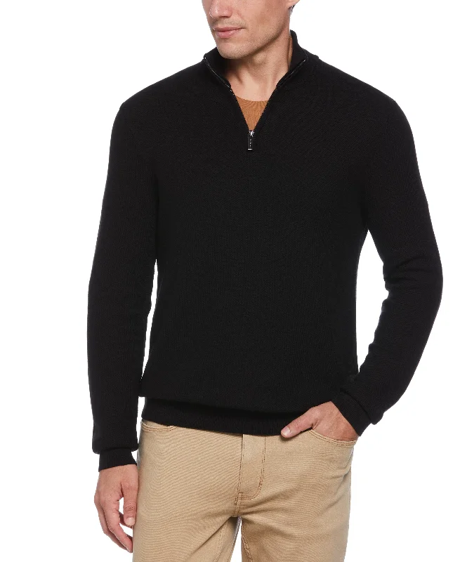 Men's party knit-Ribbed Quarter Zip Sweater