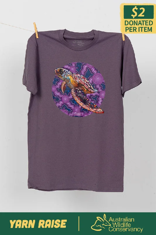 Men's durable wear t-shirt-Sea Turtle 'Australian Wildlife Conservancy' Mauve Cotton Crew Neck Unisex T-Shirt