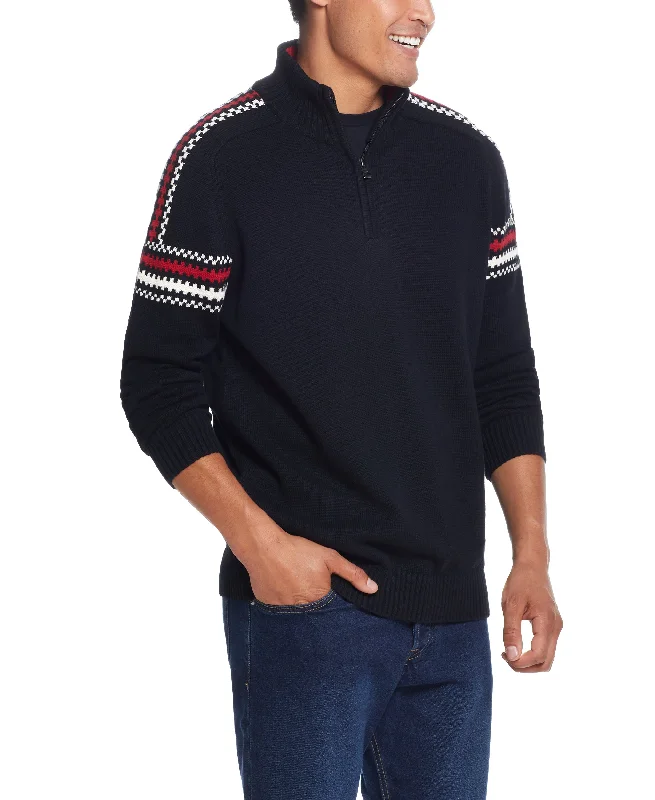 Men's basic sweater-Saddle Armband Half Zip In Black