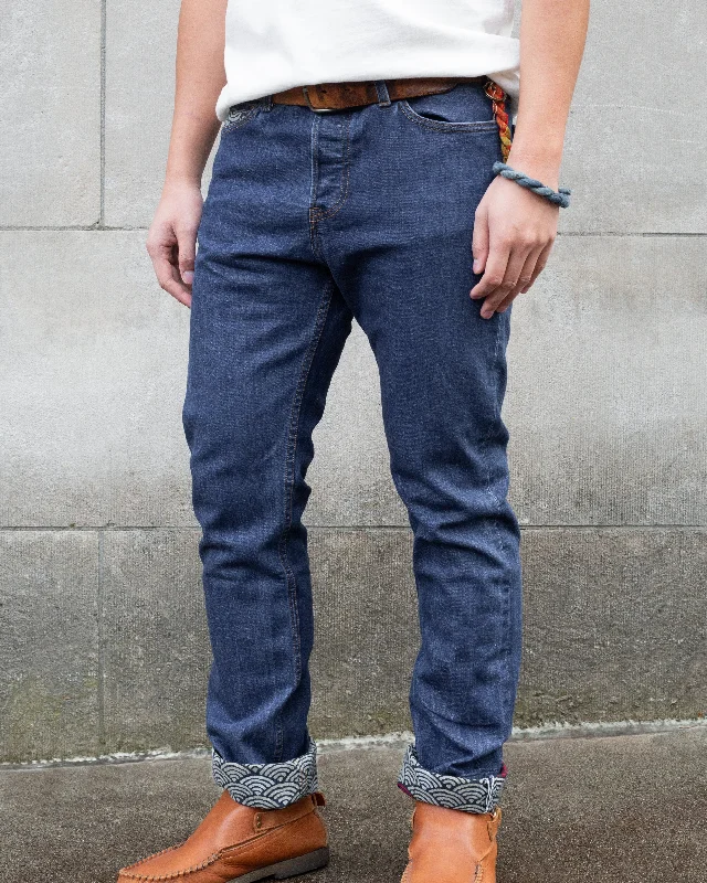 Men's sustainable casual wear pants-Kiriko Original Denim Jeans, US Made 12.5 oz. Premium Selvedge, One Wash, Seigaiha