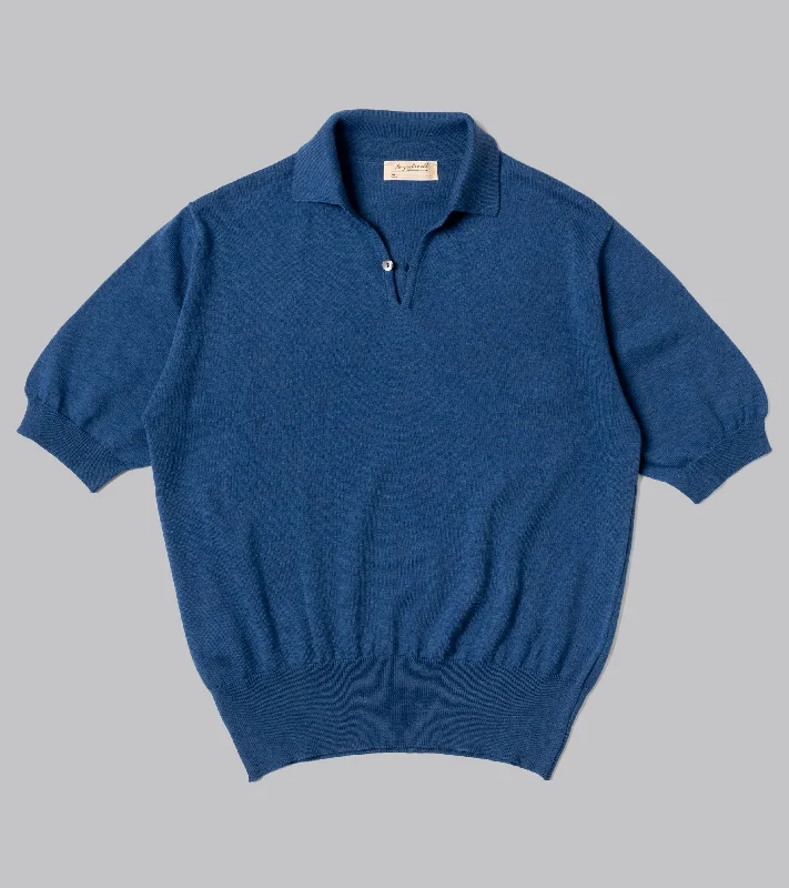 Men's pre-shrunk casual wear polo shirt-Bryceland's Cotton Short Sleeve ‘Skipper’ Polo Blue