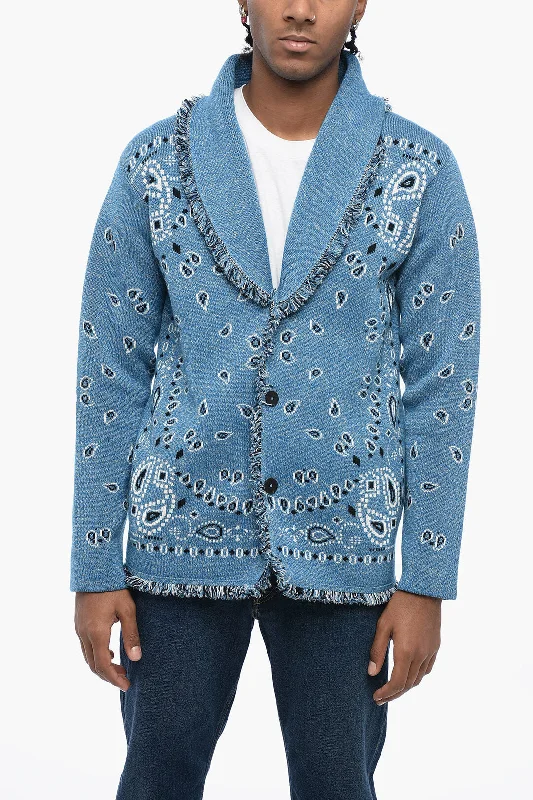 Men's utility sweater-Alanui Jaquard Bandana Motif Cardigan with Fringed Detailing