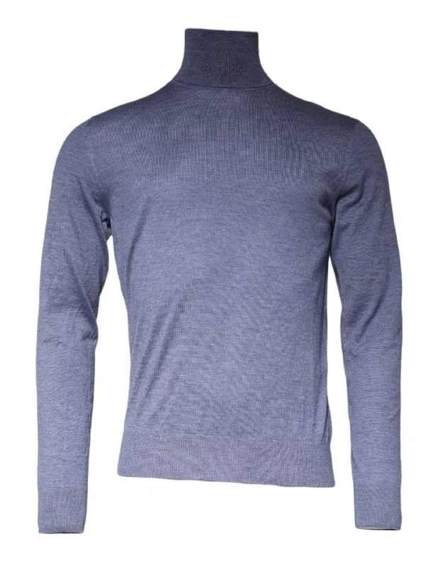 Men's crew neck sweater-Dolce & Gabbana blue Long Sleeve Turtleneck Pullover Men's Sweater (Pre-Owned)