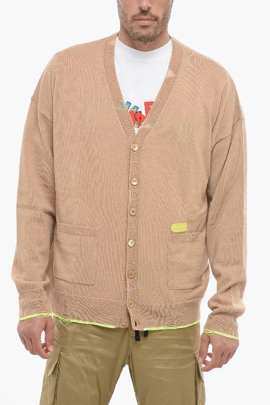 Men's ribbed sweater-Dsquared2 Cashmere Blend Cardigan wiith Distressed Detail