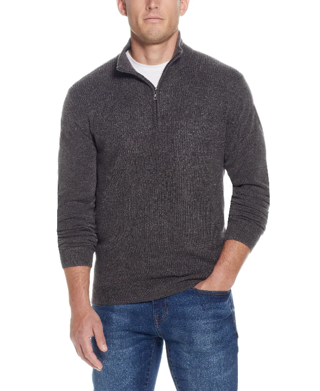 Men's luxury sweater-Soft Touch Quarter Zip Sweater in Pewter Heather