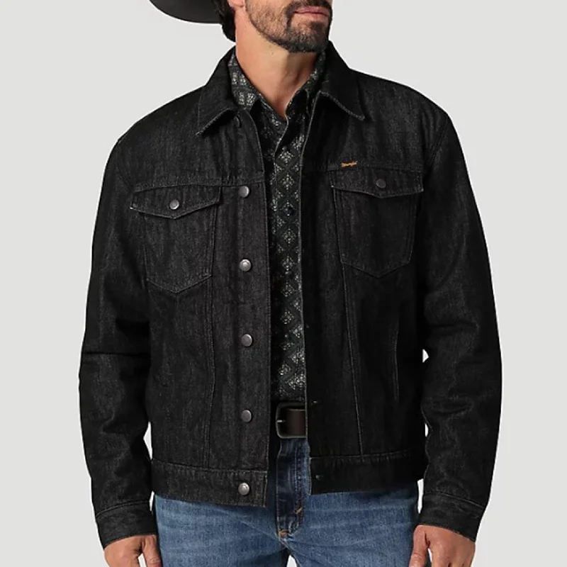 Men's breathable jacket-Wrangler Men's Denim Sherpa Lined Jacket