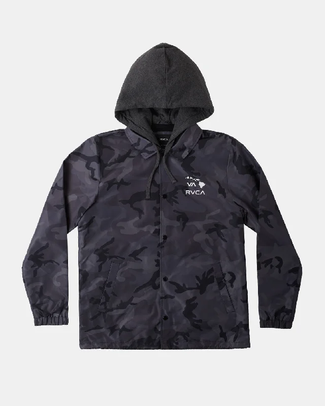 Men's wrinkle-resistant jacket-Island Hex Hooded Coaches Jacket - Black Camo