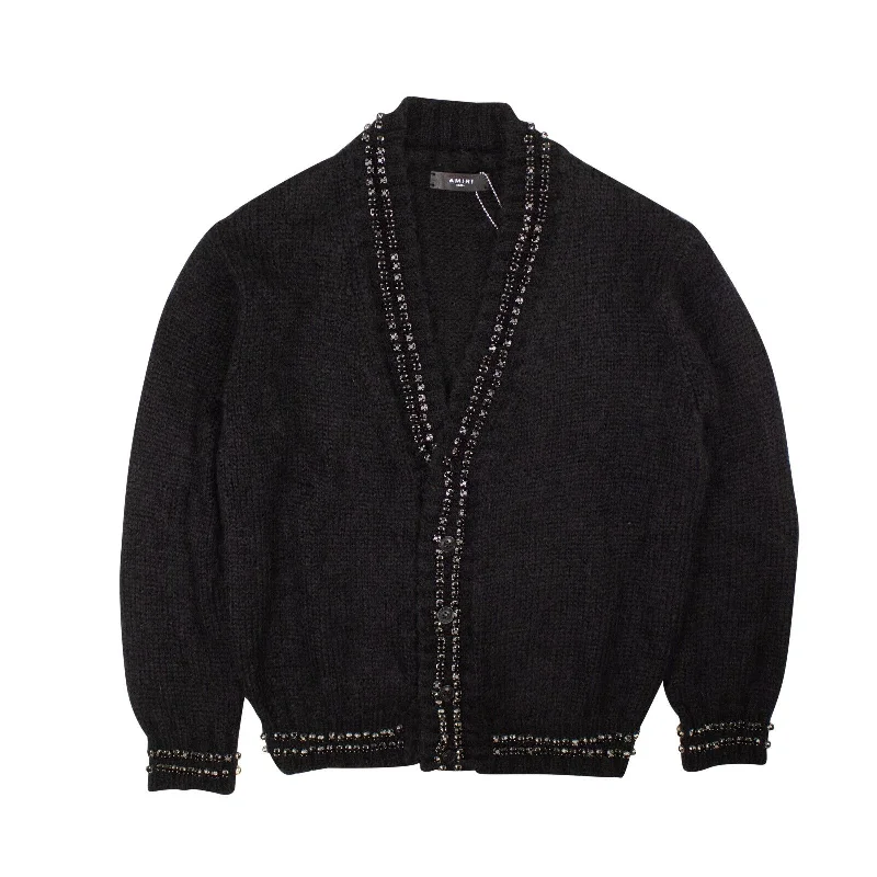 Men's premium sweater-Black Embellished Mohair Cardigan