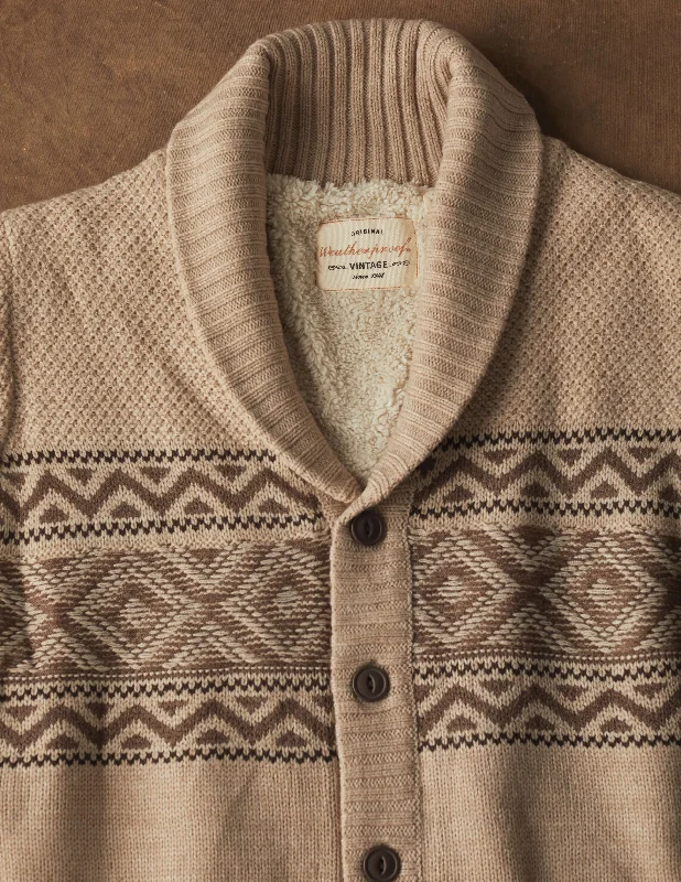 Men's moisture-wicking sweater-Sherpa Lined Jacquard Sweater Jacket In Parchment Heather