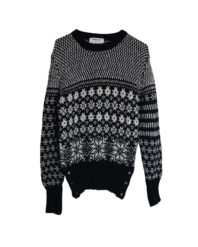 Men's turtleneck sweater-Thom Browne Snowflake Motif Fair Isle Crewneck Sweater in Multicolor Wool and Mohair