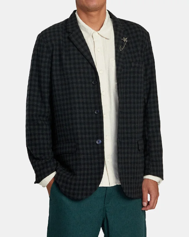 Men's breathable jacket-Spun Spirit Studio Plaid Blazer - Navy