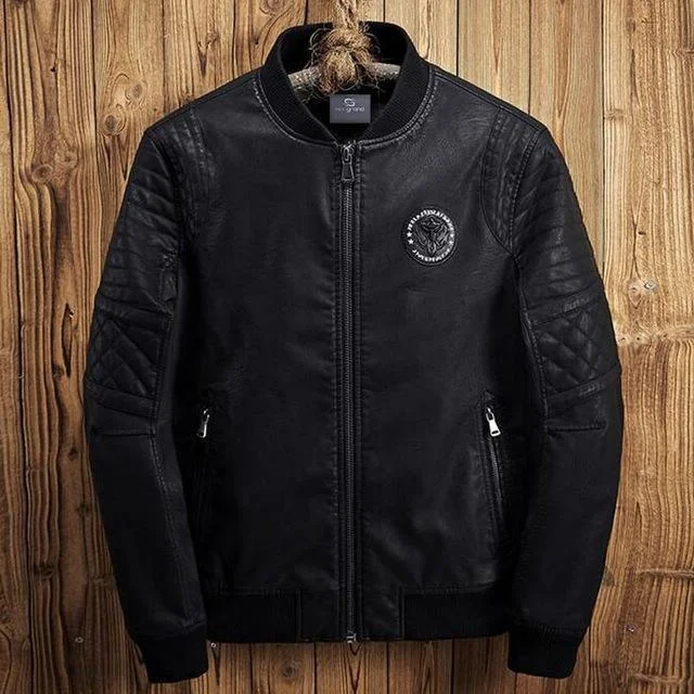 Men's performance jacket-Stylish Men's Jacket PU Leather Jacket Black