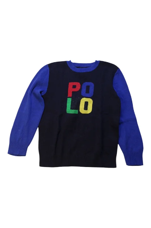 Men's eco-friendly office polo shirt-Polo Ralph Lauren Logo Knit Sweater, Size 7Y