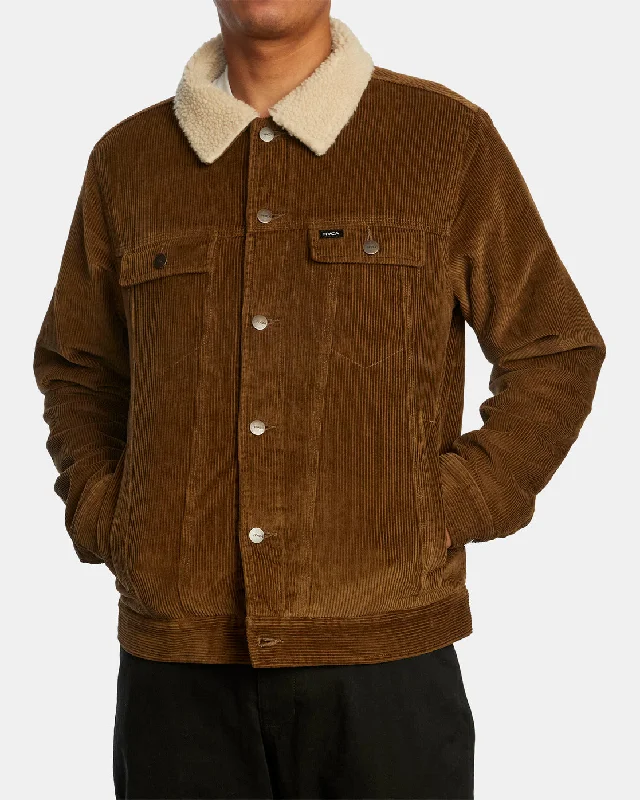 Men's eco-conscious jacket-Waylon Corduroy Trucker Jacket - Bombay Brown