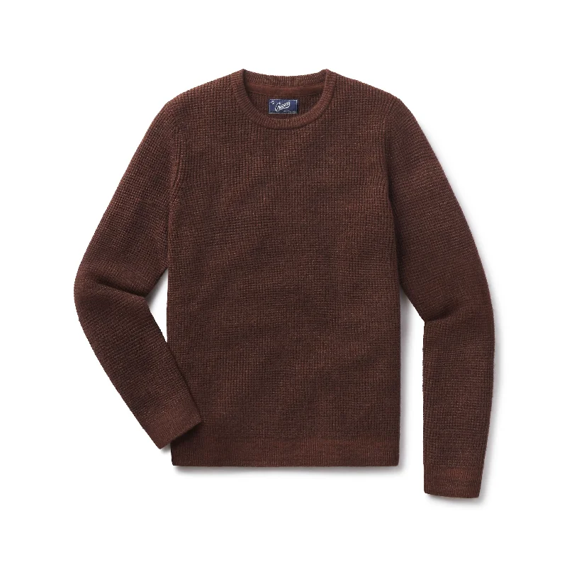 Men's wool blend sweater-Waffle Stitch Crew Sweater - Brown