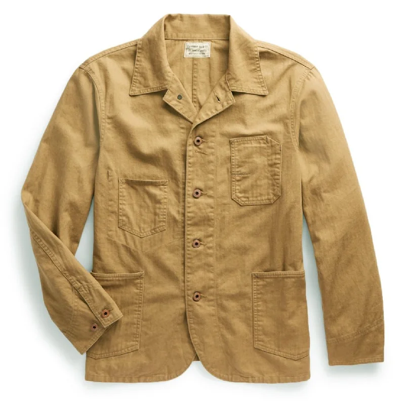 Men's gym-ready jacket-RRL by Ralph Lauren Linen-Cotton Herringbone Chore Jacket Khaki