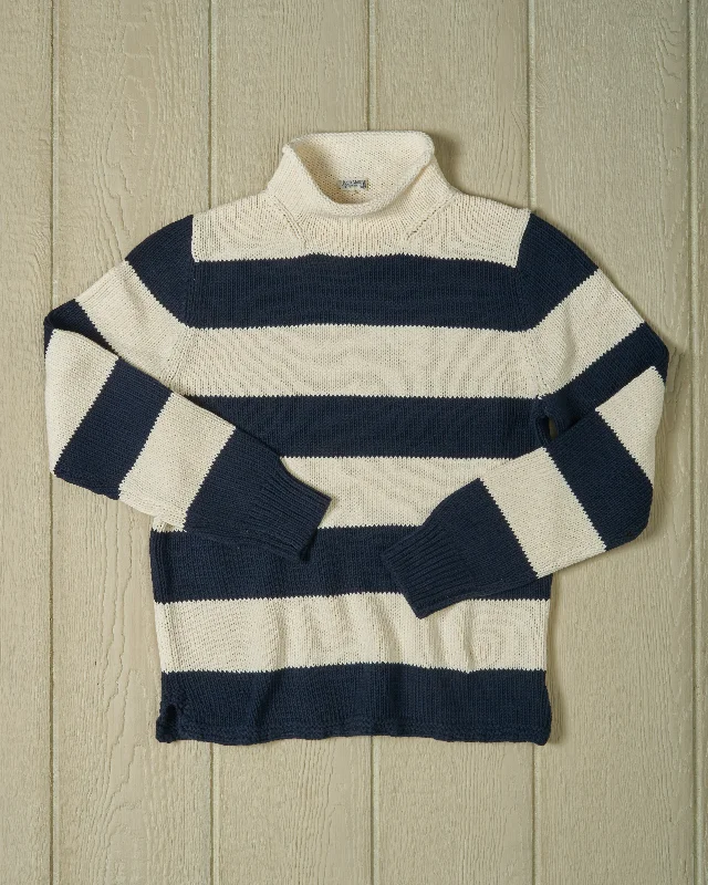 Men's windproof sweater-Fisherman's Sweater in Navy/Egret Stripe